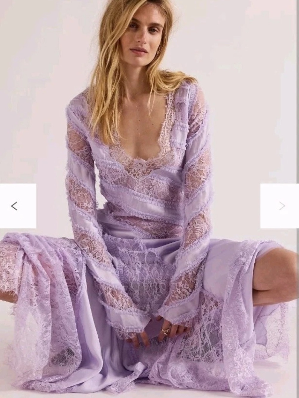 Free People Talia Lilac Lace Maxi Dress Size Large NWT Asymmetrical Ruffle Fairy